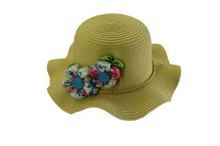 Girls Tan Flower Sun Hat